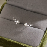 Sterling Silver Zircon Three Pearl Stud Earrings