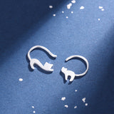 Sterling Silver kitten Asymmetrical Ear Hooks Earrings