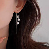 Sterling Silver long Tassel pearl Threader Earrings