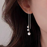 Sterling Silver long Tassel pearl Threader Earrings