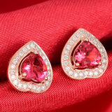 Silver Post Zircon Rose Stud Earrings