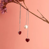 Sterling Silver Heart Artificial Pearl Threader Earrings