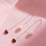 Sterling Silver Heart Artificial Pearl Threader Earrings