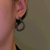 Silver Post Black Heart Hoop Earring