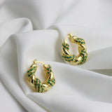 Retro Metallic Green Zircon Twist Studs