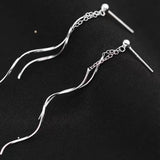 Sterling Silver Wavy Long Earrings