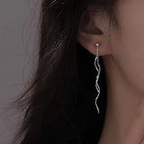 Sterling Silver Wavy Long Earrings