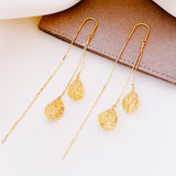 14k Gold-plated Leaf Tassel Threader Earrings