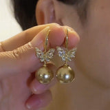 14K Gold-plated Butterfly Pearl Earrings