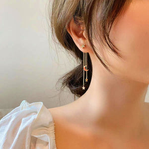 Silver Post Exquisite Star Moon Tassel Earrings