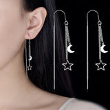 Sterling Silver Star & Moon Threader Earrings