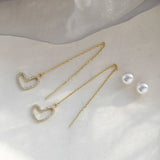 14K Gold-plated Heart Pearl Threader Earrings