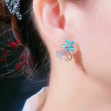 14K Gold Plated Opal Flower Stud Earrings