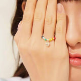 Niche Design Colorful Beaded Love Ring