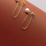 Sterling Silver Artificial Pearl Chain Earrings