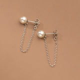 Sterling Silver Artificial Pearl Chain Earrings