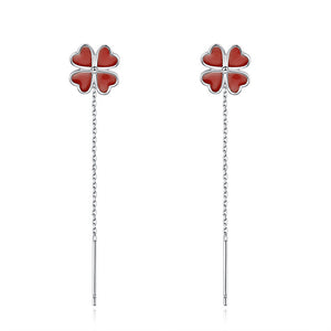 Sterling Silver Lucky Clover Threader Earrings