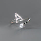 Sterling Silver Zircon Adjustable Letter Rings