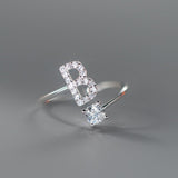 Sterling Silver Zircon Adjustable Letter Rings