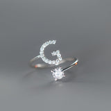 Sterling Silver Zircon Adjustable Letter Rings