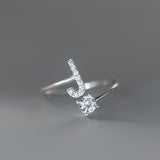 Sterling Silver Zircon Adjustable Letter Rings