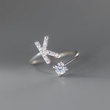 Sterling Silver Zircon Adjustable Letter Rings