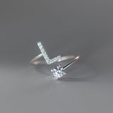 Sterling Silver Zircon Adjustable Letter Rings