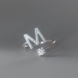 Sterling Silver Zircon Adjustable Letter Rings