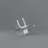 Sterling Silver Zircon Adjustable Letter Rings