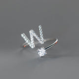 Sterling Silver Zircon Adjustable Letter Rings