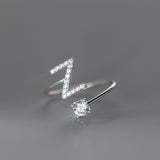 Sterling Silver Zircon Adjustable Letter Rings