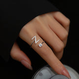 Sterling Silver Zircon Adjustable Letter Rings