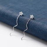 Sterling Silver Wavy Star Diamond Threader Earrings