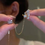 Zircon Butterfly Flower Ear Cuffs (1 Piece)