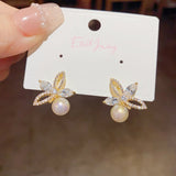 14K Gold-plated Artificial Pearl Flower Studs