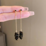 14K Gold-plated Black Crystal Tassel Earrings