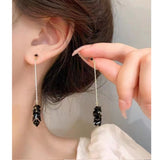 14K Gold-plated Black Crystal Tassel Earrings