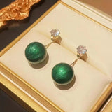 14K Gold-plated Green Drop Ball Earrings