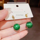 14K Gold-plated Green Drop Ball Earrings