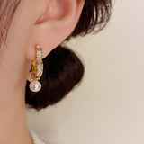 14K Gold-plated Heart Zircon Pearl Earrings