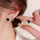 14K Gold Plated Zircon Clover Star Stud Earrings