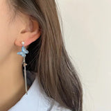 Silver Post Blue Butterfly Earrings