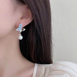 Silver Post Zircon Butterfly Earrings