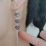 Sterling Silver Heart Tassel Threader Earrings