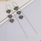 Sterling Silver Heart Tassel Threader Earrings