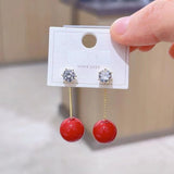 Sterling Silver Red Ball Earrings