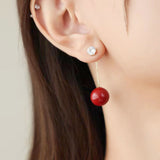 Sterling Silver Red Ball Earrings