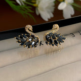 Silver Post Swan Zircon Stud Earrings