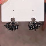 Silver Post Swan Zircon Stud Earrings