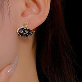 Silver Post Swan Zircon Stud Earrings